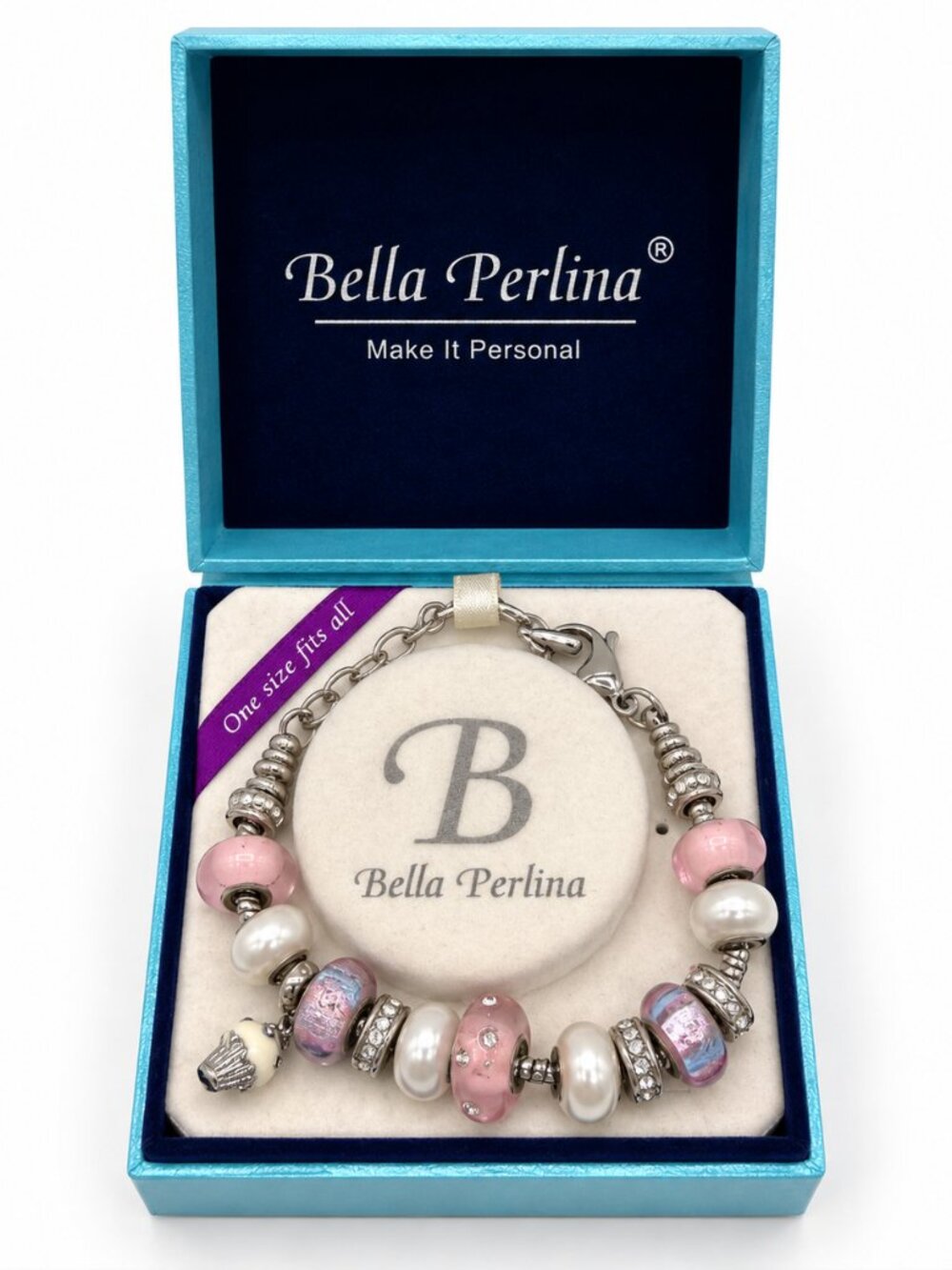 Bella Perlina NWT Pink Pearl Crystal Charm Bracelet One Size